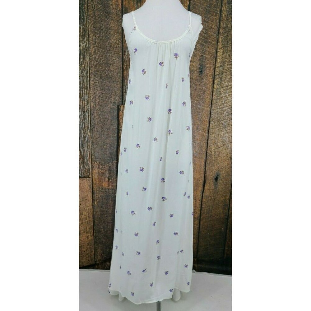 New Flynn Skye Maxi Dress Womens M Flowy White Purple Roses Floral Rayon